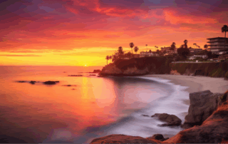 sunset at Laguna Beach in Orange County California where most people now choose simple cremation