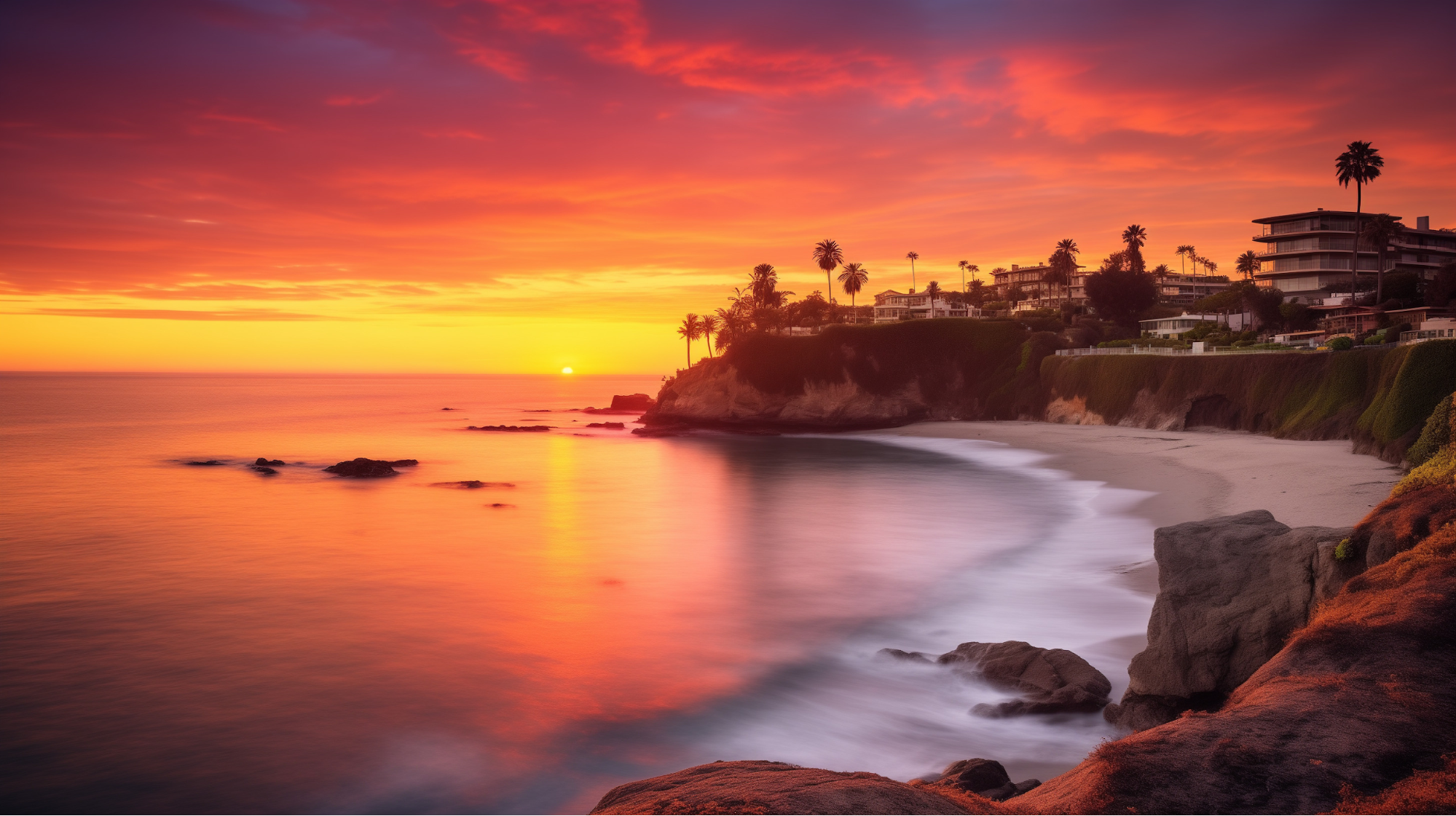 sunset at Laguna Beach in Orange County California where most people now choose simple cremation
