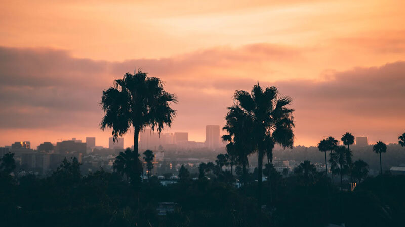 view of los angeles skyline at dusk