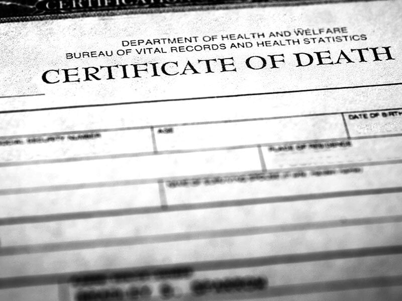 photo of blank death certificate form
