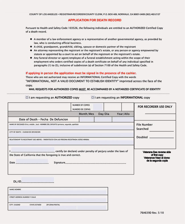 los angeles county death certificate form screenshot