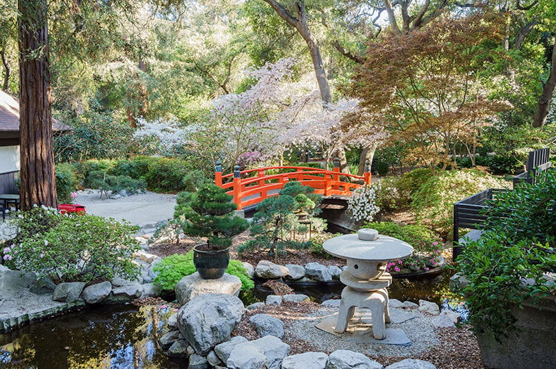 Asian bridge and garden at Descanso Gardens of LA