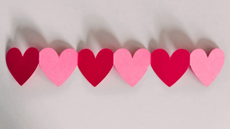 red and pink paper hearts for Valentine's Day