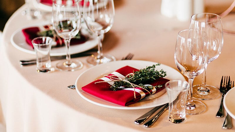 close-up view of elegant place setting at high-end los angeles restaurant and event space