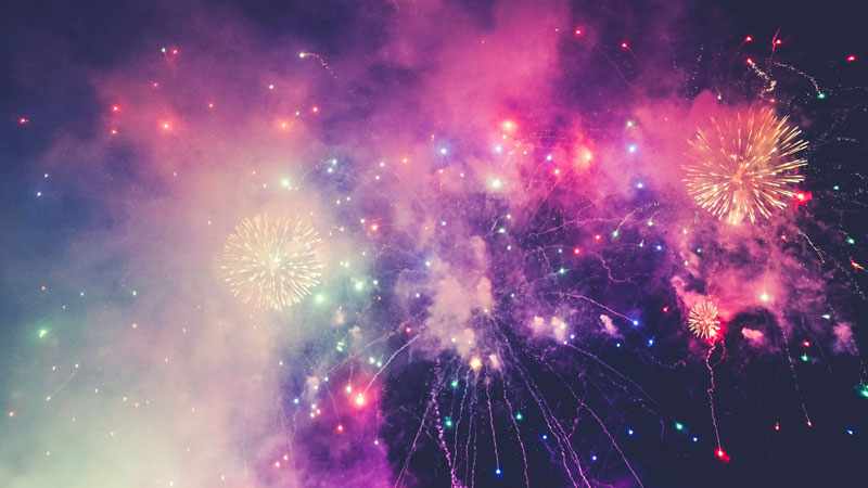 cremation fireworks in sky over Santa Monica beach