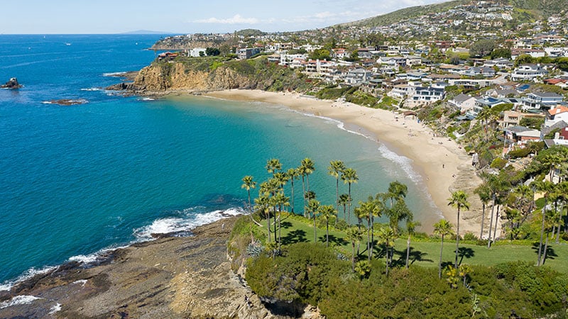 aerial view of Laguna Beach in Orange County, CA