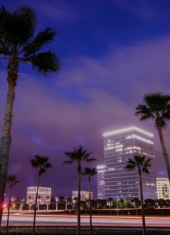 Affordable Cremation Services in Irvine, CA downtown view of Irvine, California at night
