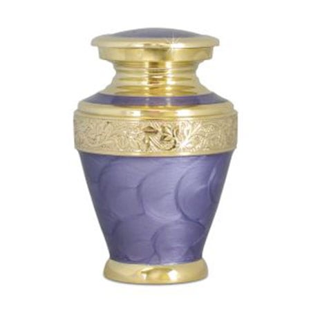 Keepsakes – Mini Cremation Urn mini brass urn, gold and purple