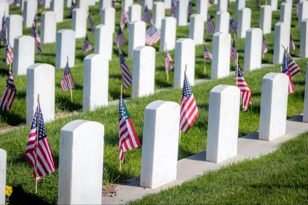 Graphic showing military headstones and markers