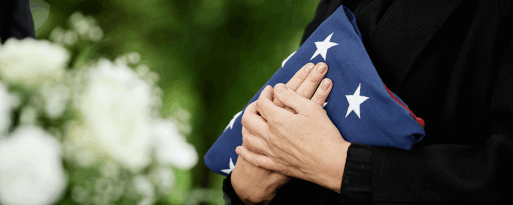 Picture of the American flag at a Veteran military honors funeral in Los Angeles