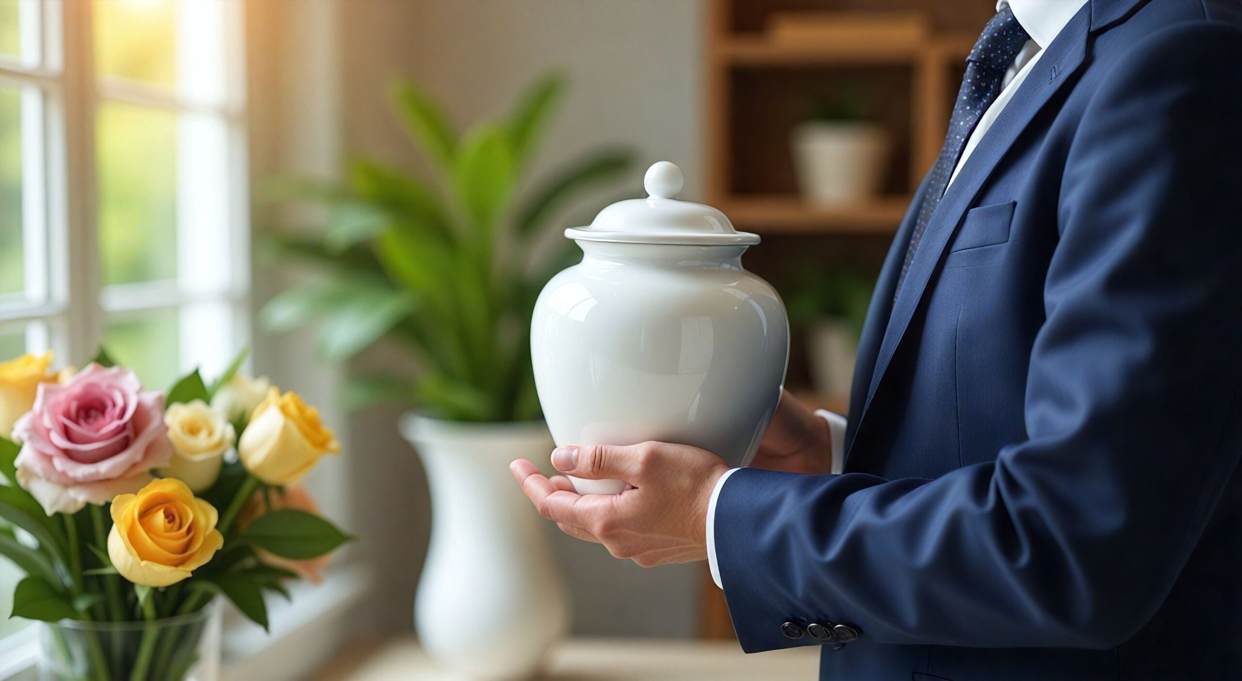 Licensed cremation provider presents urn to family