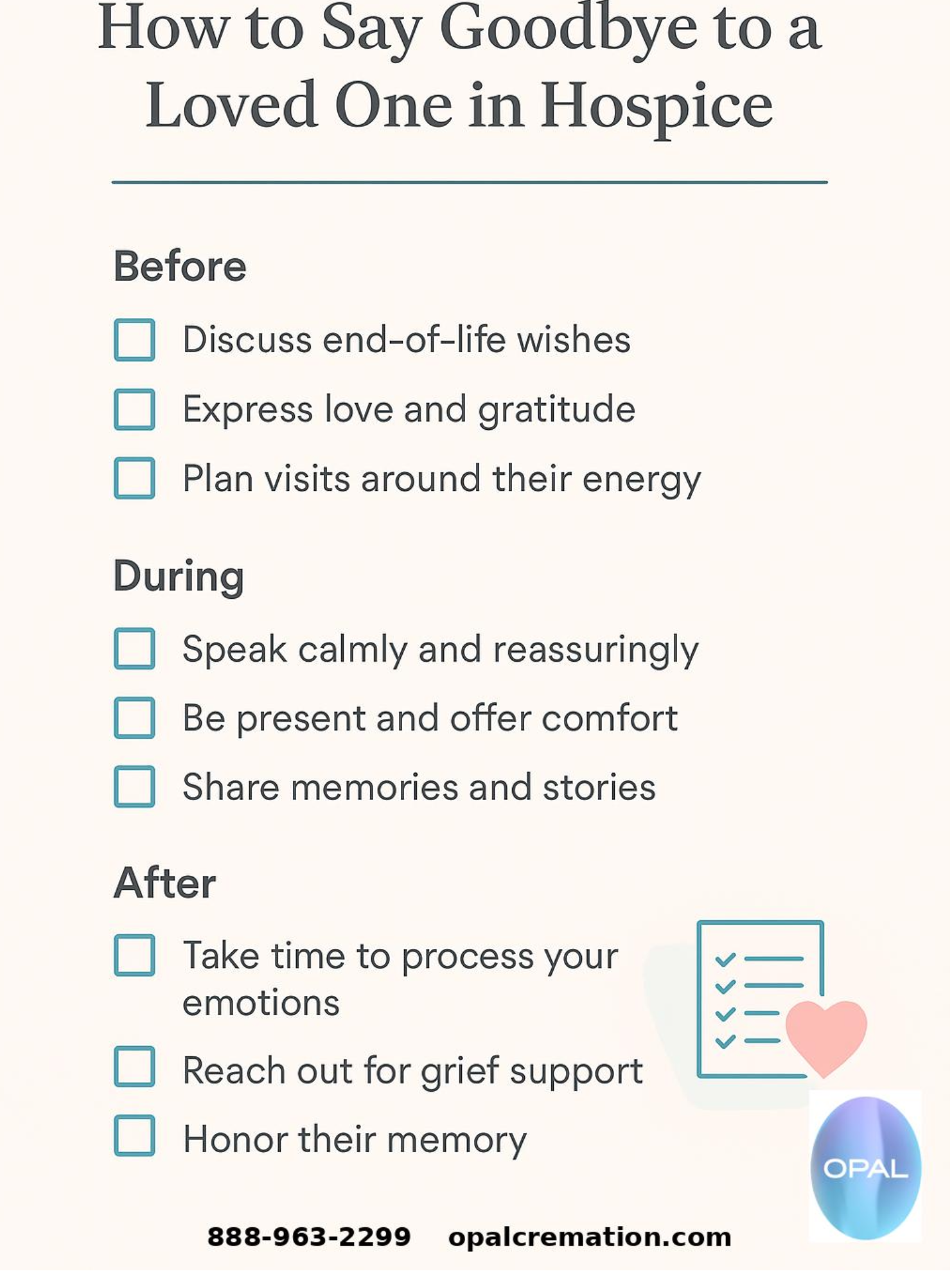 Printable checklist for how to say goodbye to someone in hospice care