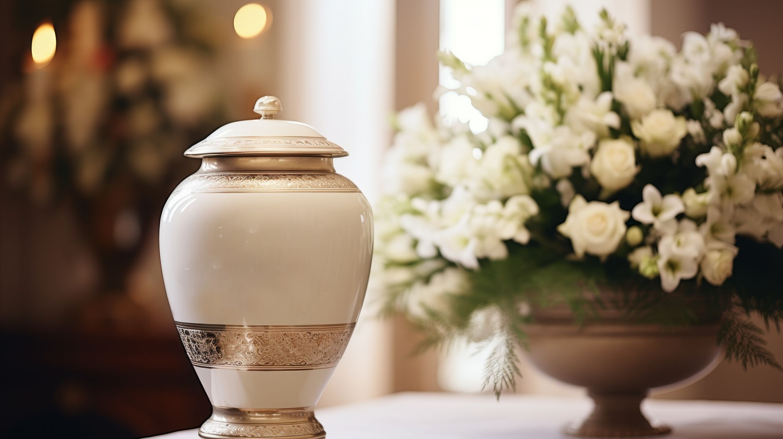 Urn with flowers after direct cremation in Los Angeles